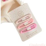 Cinderella 3'lü Mat Soft Pembe Tonlu Klasik Model Çıtçıt Toka Seti 6 cm - Kız Çocuk Çıtçıtlı Yan Saç Tokası