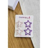 Cinderella 4'lü Dökme Simli Açık Pembe Mor Yıldızlı Çıtçıt Toka Seti - Kız Çocuk Metal Çıtçıtlı Saç Tokası