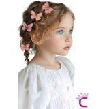 Cinderella 4'lü Özel Seri Tül Kanatlı Hareketli Taşlı Kelebek Toka Seti 5cm - Kız Çocuk Kelebekli Saç Tokası