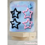 Cinderella 4'lü Parlak Siyah ve Pembe Renkli Yıldız Çıt Çıt Toka Seti - Yıldızlı Çıtçıt Çocuk Saç Tokası