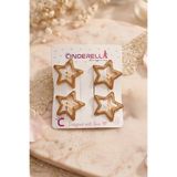 Cinderella 4'lü Simli Parlak Gold Renk Yıldızlı Çıtçıt Toka Seti 3.2cm - Kız Çocuk Metal Çıt Çıt Yan Saç Tokası