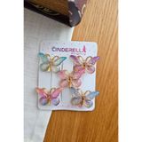 Cinderella 5'li Mor Pembe Mavi Degrade Silikon Dolgu Kanatlı Kelebek Toka Seti - Kelebekli Mini Pens Saç Tokası