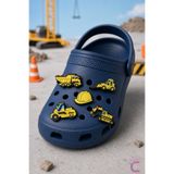 Cinderella 5'li Şantiye İş Makineleri Sarı Kamyon Dozer Baret Erkek Çocuk Terlik Süsü Seti Jibbitz Cross Charm