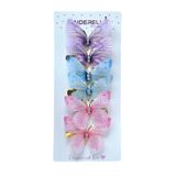 Cinderella 6'lı Hareketli Renkli Kelebek Toka Seti 5cm - Tül Kanatlı Taşlı Kelebekli Toka Pens Klips Saç Tokası