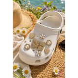 Cinderella 7'li Gold Taşlı Kelebekli İncili Kalpli Çiçekli Terlik Süsü Seti Jibbitz - Cross Pin Crocks Charm