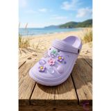 Cinderella 8'li Mor Deniz Kabuğu Çiçek Kelebek Kalp Terlik Süsü Seti Jibbitz - Cross Pin Crocks Charm Aksesuarı