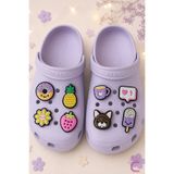 Cinderella 8'li Tatlı Yaşam Temalı Terlik Süsü Seti - Kahve Donut Köpek Çilek Güneş Cross Charmı