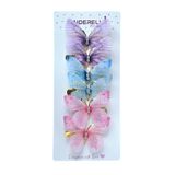 Cinderella Accessories 6'lı Hareketli Renkli Kelebek Toka Seti 5cm - Tül Kanatlı Taşlı Kelebekli Toka Pens Klips Saç Tokası