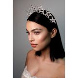 Cinderella Büyük Yıldızlı Rhine-Stone Kristal Taşlı Taç Gümüş Renk - Parti Doğum Günü Düğün Çekimi Yılbaşı Tacı