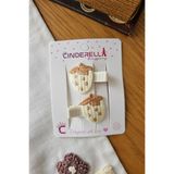 Cinderella Çilekli Bohem Nakışlı Bebek Çocuk Pens Toka Seti 4cm - Acıtmayan Kumaş Kaplı Klipsli Yan Saç Tokası