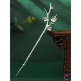 Cinderella Dal Tasarım Çiçekli Japon Topuz Tokası 18CM Gümüş Renk - Vintage Kadın Metal Saç Çubuk Topuz Tokası - Tek Ebat