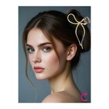 Cinderella Fiyonk Model Gold Kadın Metal Mandal Toka 11.5cm - Kurdele Fiyonklu Mandallı Saç Topuz Tokası