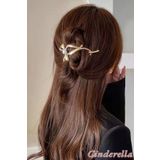 Cinderella Fiyonk Model İncili Klipsli Topuz Tokası Metal Gold - Yeni Tarz Kadın Kıstırmalı Klips Saç Tokası