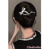 Cinderella Fiyonk Model İncili Klipsli Topuz Tokası Metal Gümüş - Modern Kadın Kıstırmalı Klips Saç Tokası