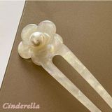 Cinderella Incili Beyaz Model France-Handmade Lüks Kemik Topuz Tokası - Çubuk Saç Topuz Tokası