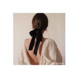 Cinderella Kadın Kadife Scrunchie Lastikli Fiyonk Model Toka Siyah 35 cm - Zarif Uzun Fiyonklu Saç Tokası