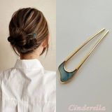 Cinderella Kıvrımlı Sedef Detaylı Metal Topuz Tokası - Çubuk Saç Tokası - Saç Çubuğu