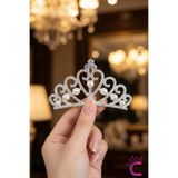 Cinderella Kız Çocuk Prenses Tacı İncili Zirkon Taşlı Taraklı Saç Topuz Tokası - Doğum Günü Parti Özel Gün Taç