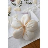 Cinderella Krem Papatya Büyük Boy Puf Scrunchie Lastik Toka 14 cm - Pofuduk Lastikli Simit Saç Topuz Tokası