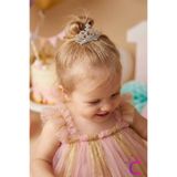 Cinderella Minimal 1 Yaş Kız Bebek Doğum Günü Tacı Kristal Taşlı - Parti Düğün Nişan Prenses Saç Topuz Tokası