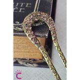 Cinderella Mor Taşlı Işlemeli Vintage Gold Metal Topuz Tokası 12.5cm - Kadın Saç Topuz Tokası Çubuk Toka