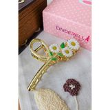 Cinderella Papatya Çiçekli Yapraklı Modern Kadın Mandal Toka 11.5cm Metal Gold - Mandallı Saç Tokası Aksesuarı
