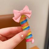 Cinderella Pembe Fiyonk Model Burgu Yaylı Makarna Toka - Gökkuşağı Renkli Spiral Lastik Saç Tokası
