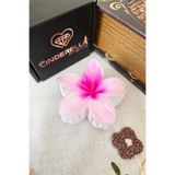 Cinderella Pembe Fuşya Ombre Lotus Çiçekli Mandal Toka 8cm - Yazlık Plumeria Hawaii Çiçeği Mandallı Saç Tokası