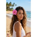 Cinderella Pembe Japon Gülü Hibiskus Çiçeği Pens Saç Tokası 10cm - Hawaii Renkli Plaj Yazlık Klipsli Yan Toka