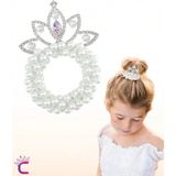 Cinderella Su Damlası Kristal Taşlı Incili Kız Çocuk Prenses Tacı Lastikli Topuz Tokası - Parti Doğum Günü Taç - Tek Ebat