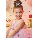 Cinderella Tiara Zirkon Taşlı Kız Çocuk Prenses Doğum Günü Tacı 10cm - Düğün Kına Taç Taraklı Saç Topuz Tokası