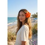 Cinderella Turuncu Japon Gülü Hibiskus Çiçeği Pens Saç Tokası 10cm - Hawaii Renkli Plaj Yazlık Klipsli Yan Toka