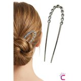 Cinderella Twist Model French Pin Kadın Gümüş Metal Topuz Tokası 12.5cm - Modern Çubuk Toka Saç Topuz Çubuğu