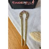 Cinderella Vintage Çin Tarzı Mor Taşlı İşlemeli Topuz Tokası 12.5cm - Japon Topuz Çubuğu Metal Çubuk Toka