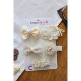 Cinderella Zarafet Serisi 5'li Bayram Özel 5'li Kız Bebek Çocuk Ekru Krem Dantelli Gül Fiyonk Astarlı Toka Seti