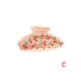 Cinderella Zarif Taş Kiraz İşlemeli Pembe Mandal Toka 9cm - Akrilik Dayanıklı Kirazlı Mandallı Saç Tokası