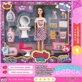 Cindy Doll Lavabo Ve Temizlik Seti - Oyuncak Lavabolu Bebek - Barbie Temizlik Seti - Aksesuarlı Lavabo Bebek Oyuncak