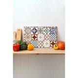 Çini Desen Cam Kesme Tahtası, Silikon Ayaklı, Sunum Kesim Doğrama Tablası, Temperli ve Rodajlı - 23 x 35 cm