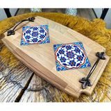 Çini Evi Bitkisel Desen Ahşap Tepsi