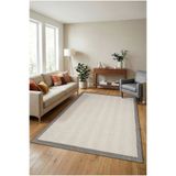 Cinka Home Kaydırmaz Tabanlı Makinede Yıkanabilir Toz Hav Vermez Çerçeveli Sisal 6633 Gri Krem