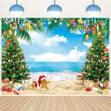 CINRAY Temmuz Noel Backdrop 8x6FT Yaz Plaj Noel Ağacı Dekorasyon Fotoğrafçılık Arka Plan Tropikal Hawaii Parti Malzemeleri Fotoğraf Sahne
