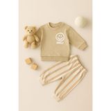 Ciobaby Erkek Bebek Takımı Smile Yazı Baskılı - Bej - 18 Ay