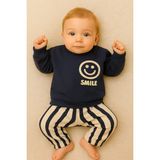 Ciobaby Erkek Bebek Takımı Smile Yazı Baskılı - Lacivert - 9 Ay