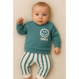 Ciobaby Erkek Bebek Takımı Smile Yazı Baskılı - Yeşil - 18 Ay