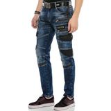 Cipo & Baxx CD586 Kargo Cep Deri Detaylı Erkek Kot Pantolon - 32 / 32 - Mavi