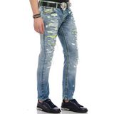 Cipo & Baxx CD605 Neon Yeşil Yırtık Buz Mavisi Erkek Jeans - 36 / 34