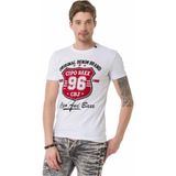 Cipo & Baxx CT670 Taşlı Rozet Logo Beyaz Tişört - XL