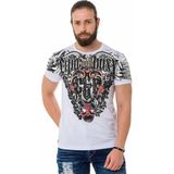 Cipo & Baxx CT728 Taşlı Vintage Baskı Beyaz Tişört - XXL