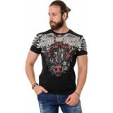Cipo & Baxx CT728 Taşlı Vintage Baskı Siyah Tişört - XL