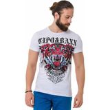 Cipo & Baxx CT729 Taşlı Kaplan Desenli Beyaz Tişört - XL